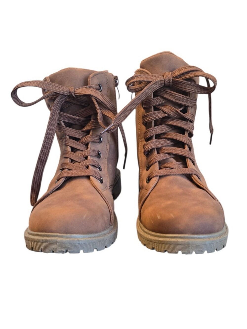 Brown Faux Suede Lace Up Ankle Combat Boots 7